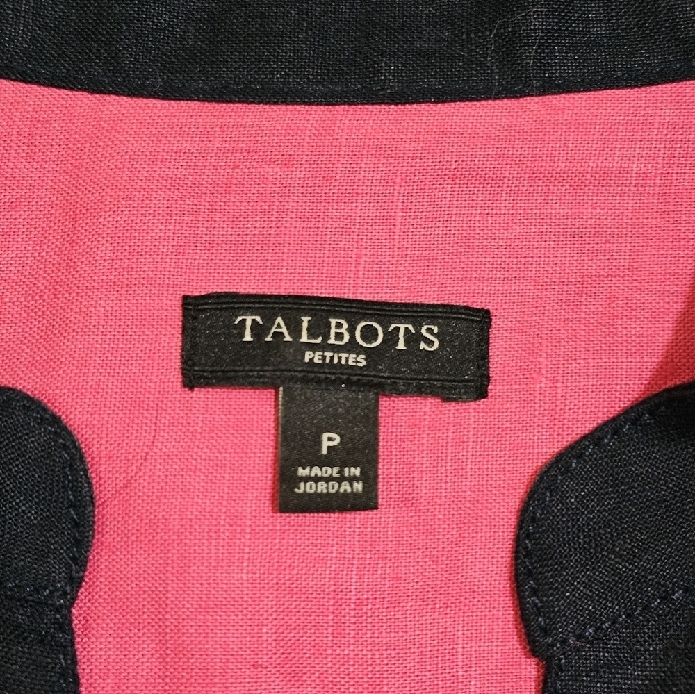Talbots Women Petite Small Tunic Pink Black White Linen Coastal Preppy Resort - Picture 4 of 7